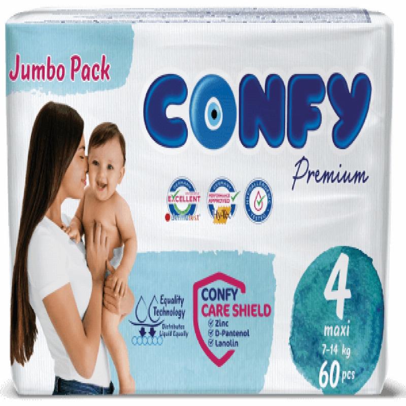 Confy Premium підгузки дитячі Size 4, Maxi Jumbo 7-14kg, 60шт